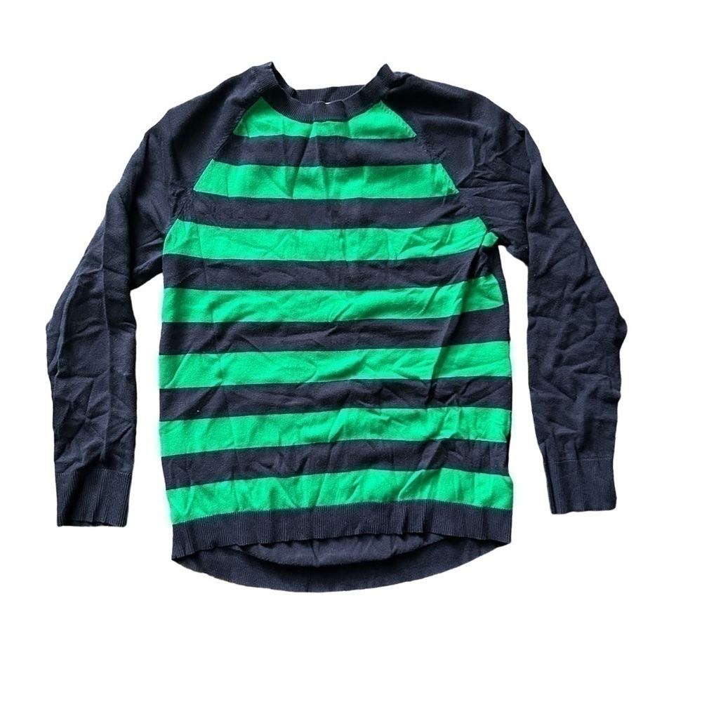 Michael Kors Womens Small Striped Sweater Navy/Green EUC Cotton/Nylon/Spandex